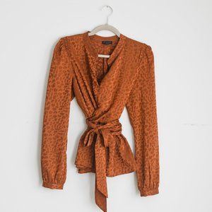 Current Air Leopard Tie Waist Rust Blouse